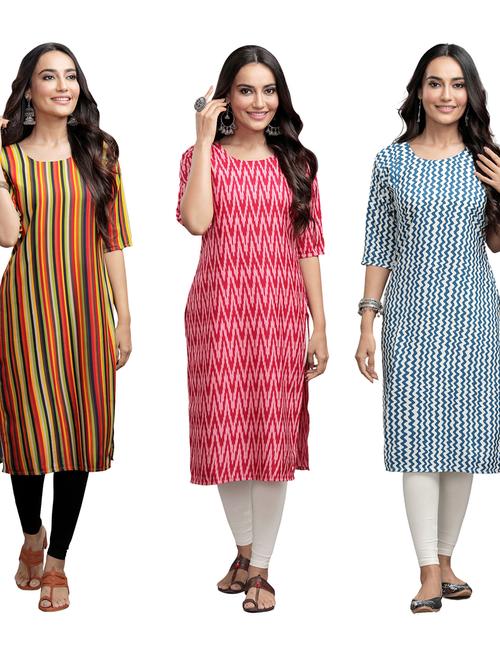 pack of 3 multi colored straight kurta - 19401219 - Very Small Image - 1
