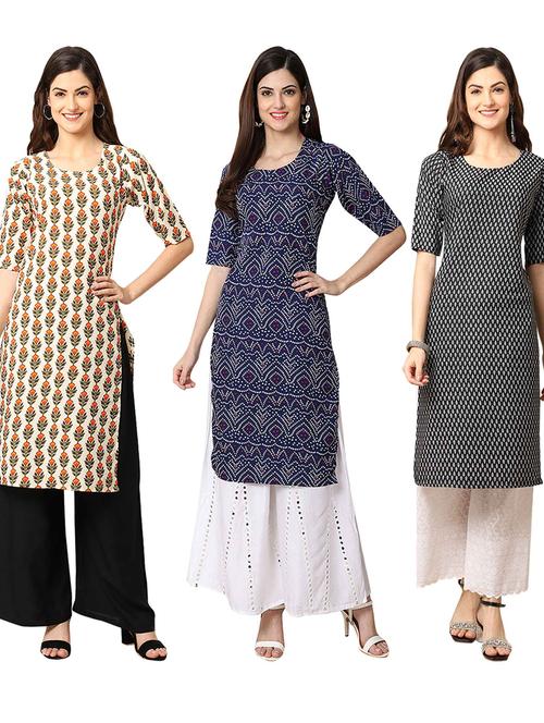 pack of 3 multi colored straight kurta - 19401346 - Very Small Image - 1