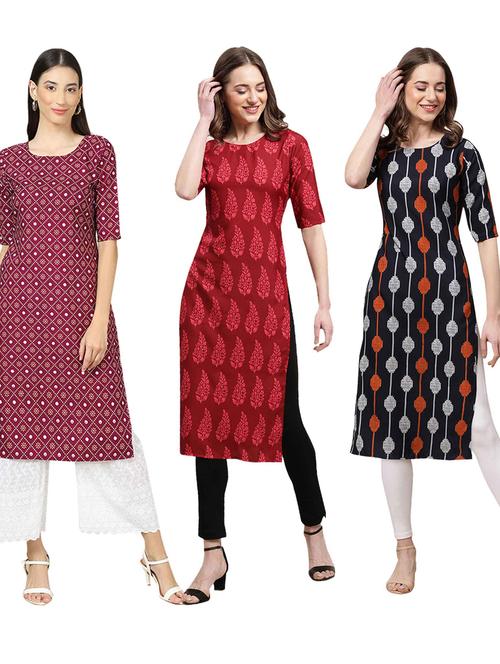 pack off 3 printed straight kurta - 19401521 - Very Small Image - 1