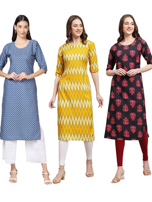 pack off 3 printed straight kurta - 19401525 - Very Small Image - 1