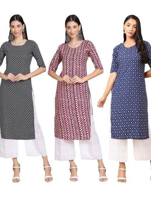 pack off 3 printed straight kurta - 19401547 - Very Small Image - 1