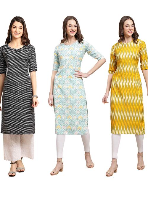 pack off 3 printed straight kurta - 19401690 - Very Small Image - 1