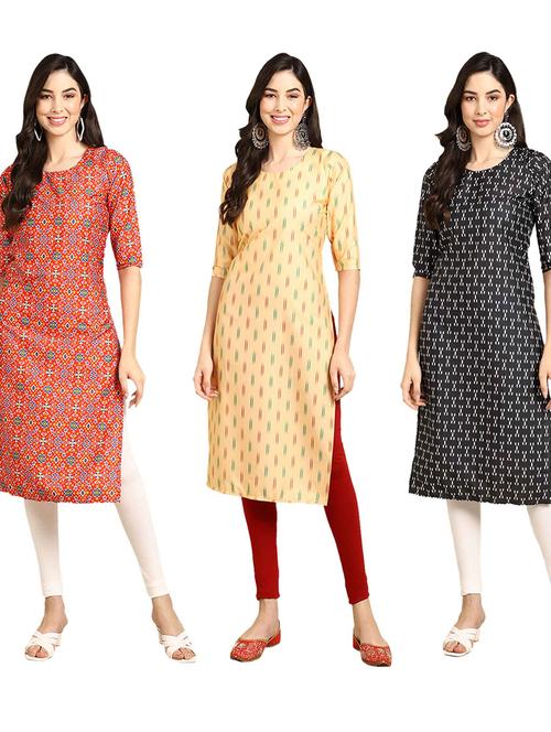 pack off 3 printed straight kurta - 19401722 - Very Small Image - 1