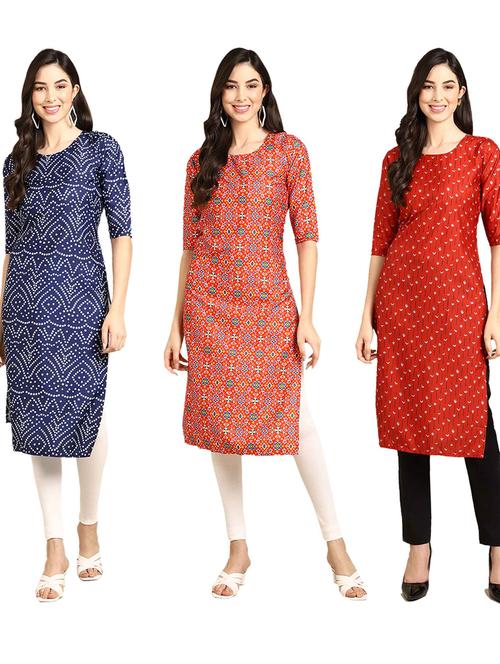 pack off 3 printed straight kurta - 19401728 - Very Small Image - 1