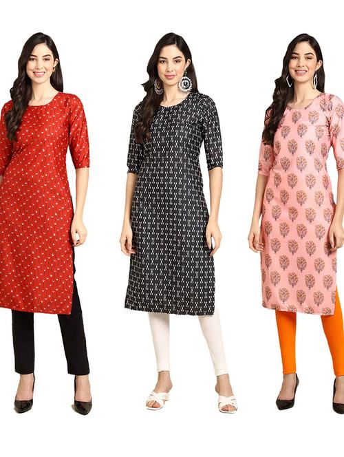 pack off 3 printed straight kurta - 19401747 - Very Small Image - 1