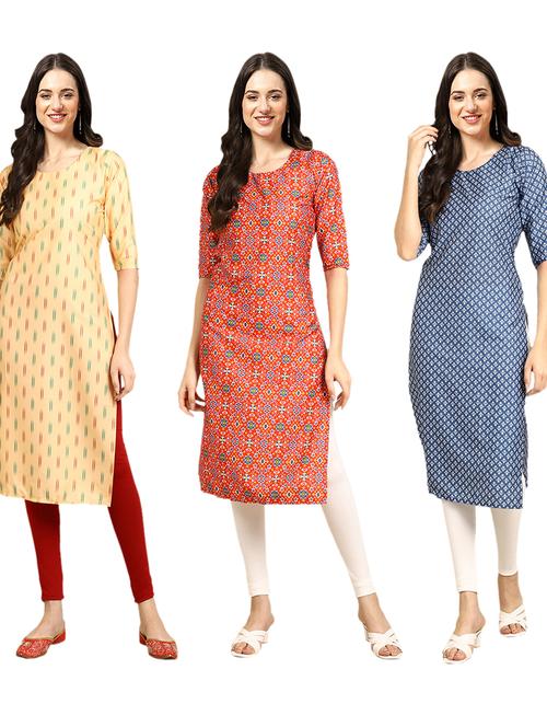 pack of 3 printed straight kurta - 19401819 - Very Small Image - 1