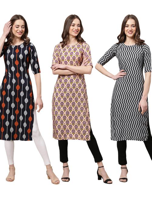 pack of 3 printed straight kurta - 19401868 - Very Small Image - 1