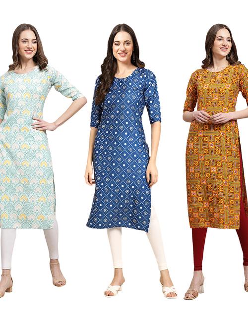pack of 3 printed straight kurta - 19401899 - Very Small Image - 1