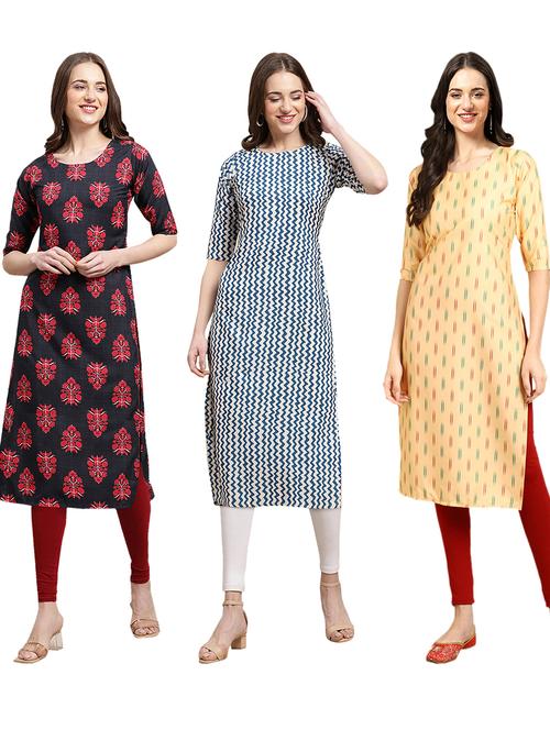 pack of 3 printed straight kurta - 19401906 - Very Small Image - 1