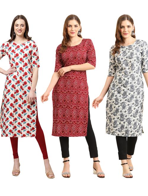 pack of 3 printed straight kurta - 19402020 - Very Small Image - 1