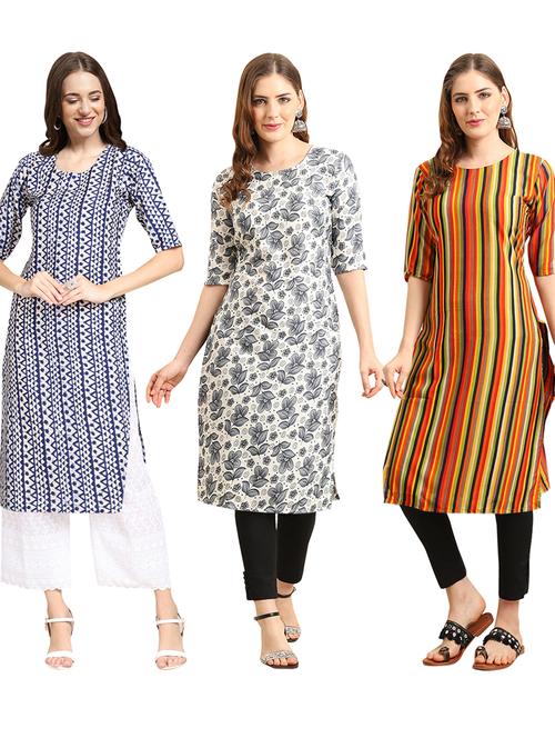 pack of 3 printed straight kurta - 19402042 - Very Small Image - 1
