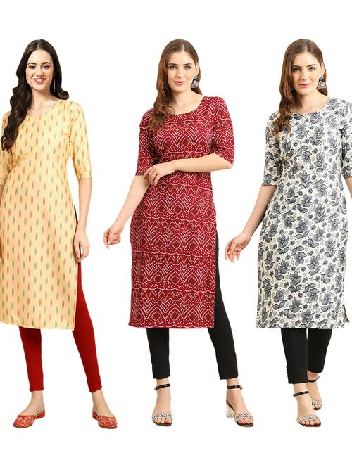 pack of 3 printed straight kurta - 19402526 - Very Small Image - 1