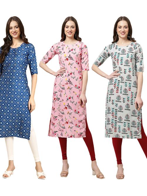 pack of 3 printed straight kurta - 19402656 - Very Small Image - 1