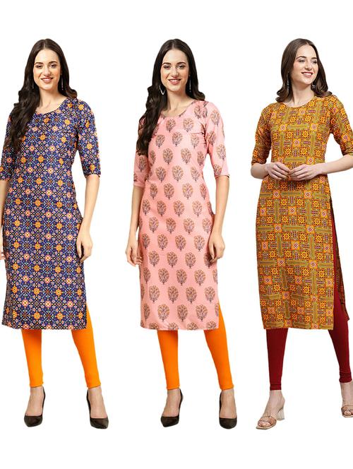 pack of 3 printed straight kurta - 19402688 - Very Small Image - 1