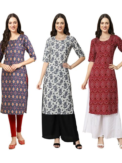pack of 3 printed straight kurta - 19402794 - Very Small Image - 1