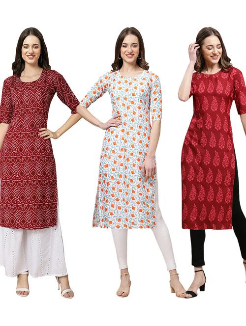 pack of 3 multi colored straight kurta - 19402825 - Very Small Image - 1