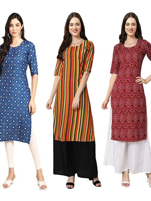 pack of 3 multi colored straight kurta - 19402968 - Very Small Image - 1