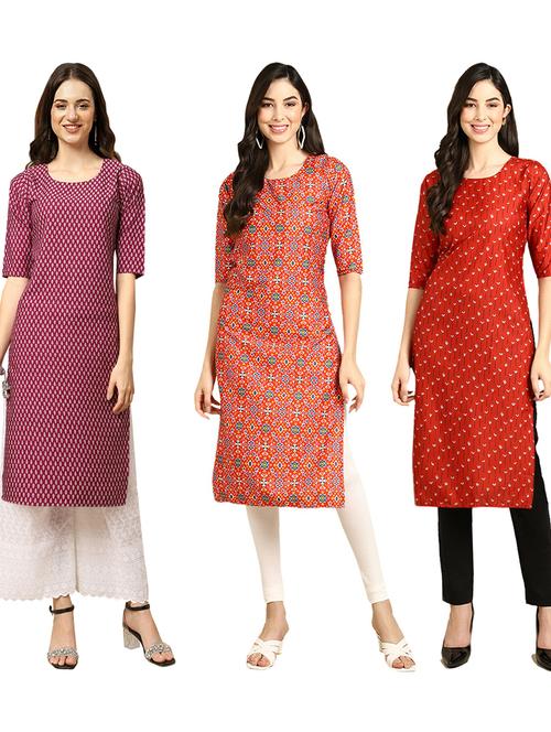 pack of 3 multi colored straight kurta - 19403059 - Very Small Image - 1