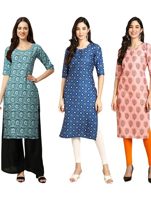 pack of 3 multi colored straight kurta - 19403066 - Very Small Image - 1