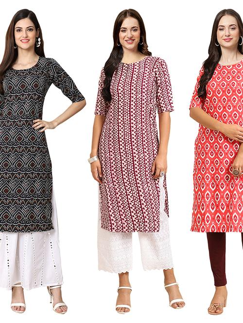 pack of 3 printed straight kurta - 19403733 - Very Small Image - 1