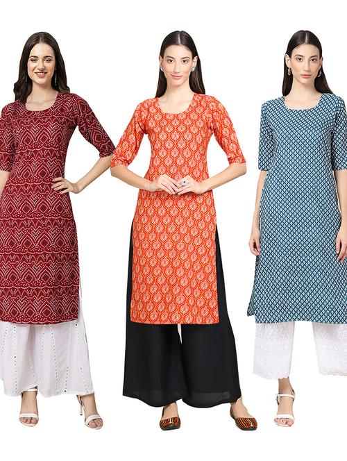 pack of 3 printed straight kurta - 19403841 - Very Small Image - 1