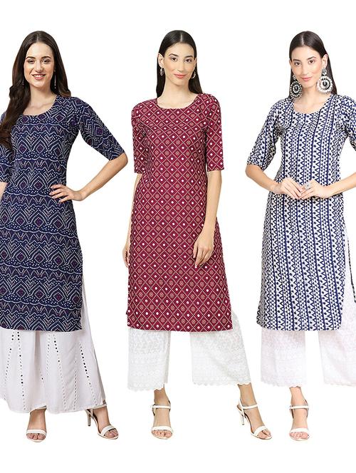 pack of 3 printed straight kurta - 19403847 - Very Small Image - 1