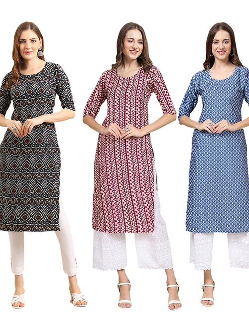 pack of 3 printed straight kurta - 19404251 - Very Small Image - 1