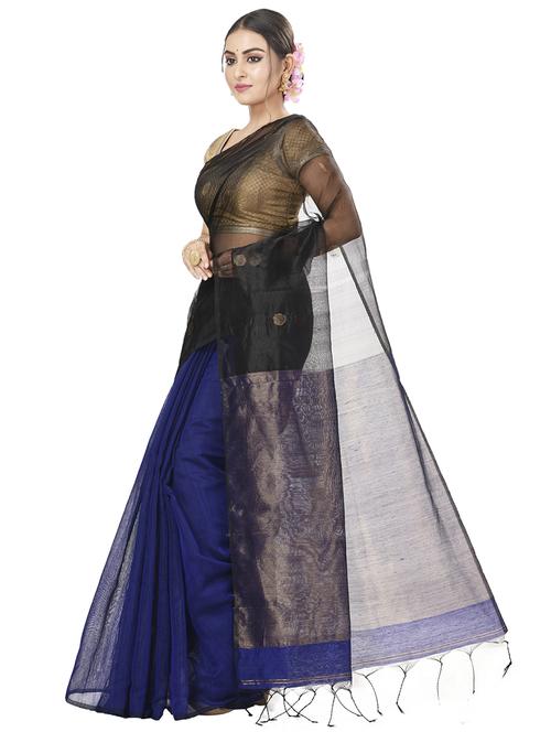 women's self design blue colored saree with blouse - 19404714 - Very Small Image - 1