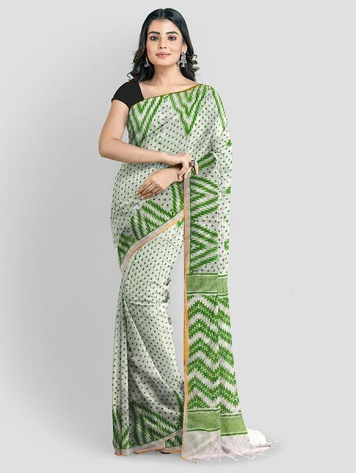women's polka dots white colored saree with blouse - 19404746 - Very Small Image - 1