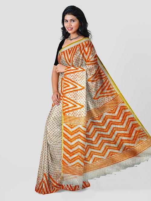 women's printed orange colored saree with blouse - 19404747 - Very Small Image - 1
