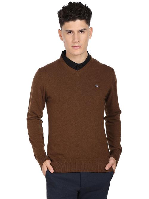 brown solid pullover - 19405406 - Very Small Image - 1