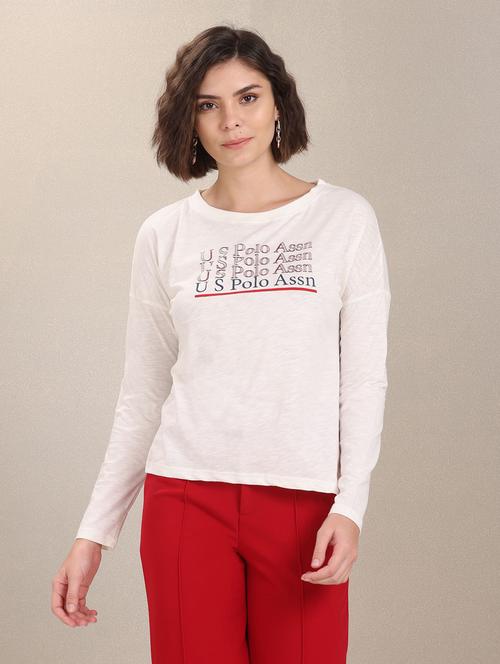 women's chest print round neck t-shirt - 19406664 - Very Small Image - 1