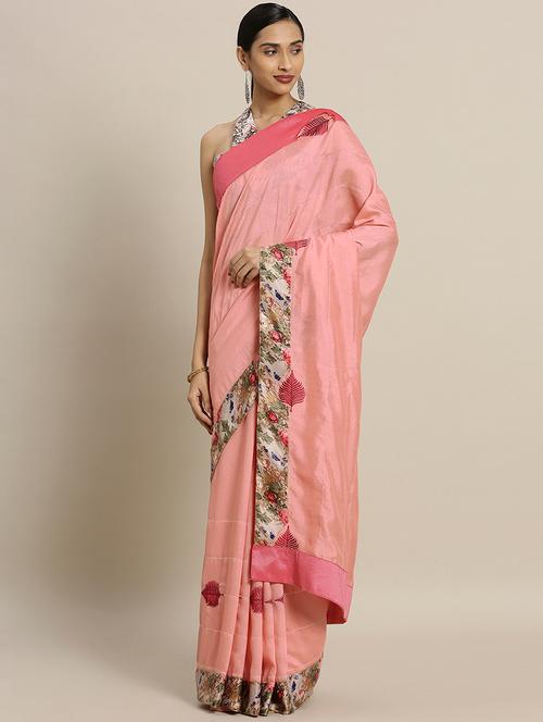peach georgette plain saree with blouse - 19407156 - Very Small Image - 1
