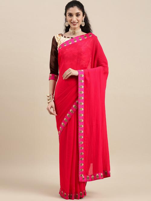 women's solid red colored saree - 19407158 - Very Small Image - 1