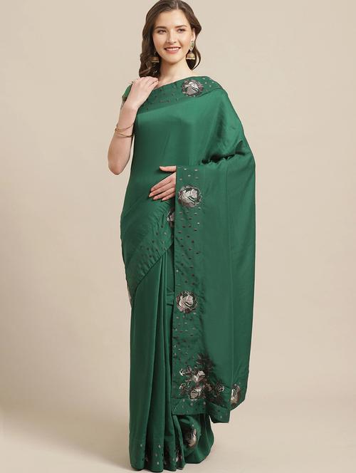 green solid saree with blouse - 19407159 - Very Small Image - 1