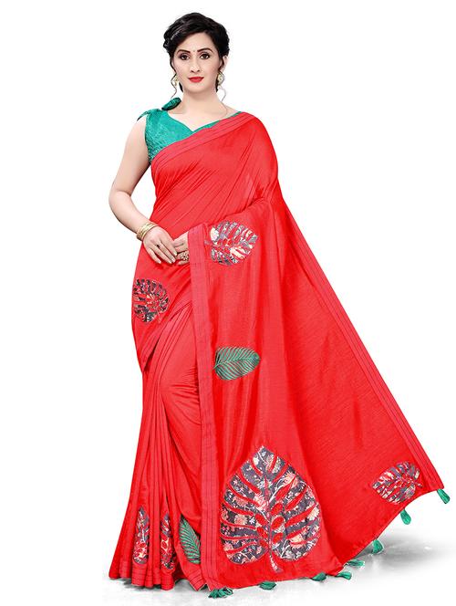 red embellished saree with blouse - 19407160 - Very Small Image - 1