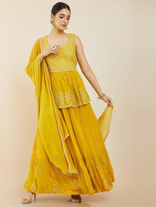 yellow flared lehenga - 19407334 - Very Small Image - 1