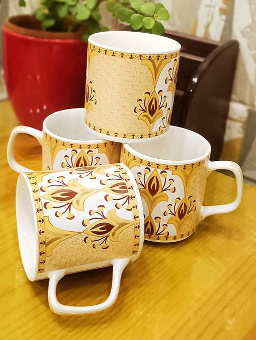 caffeine ceramic handmade yellow gold pattern tea cup set (set of 2) - 19408772 - Very Small Image - 1