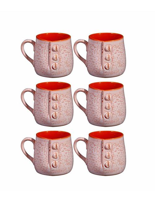 caffeine ceramic handmade matte pink & orange crackle buttoned tea cups (set of 6 pcs) - 19408797 - Very Small Image - 1