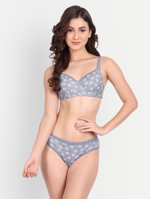 grey printed bra and panty set - 19408874 - Very Small Image - 1