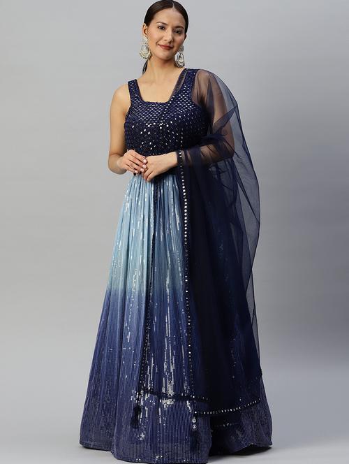 blue embellished flared lehenga set - 19409365 - Very Small Image - 1