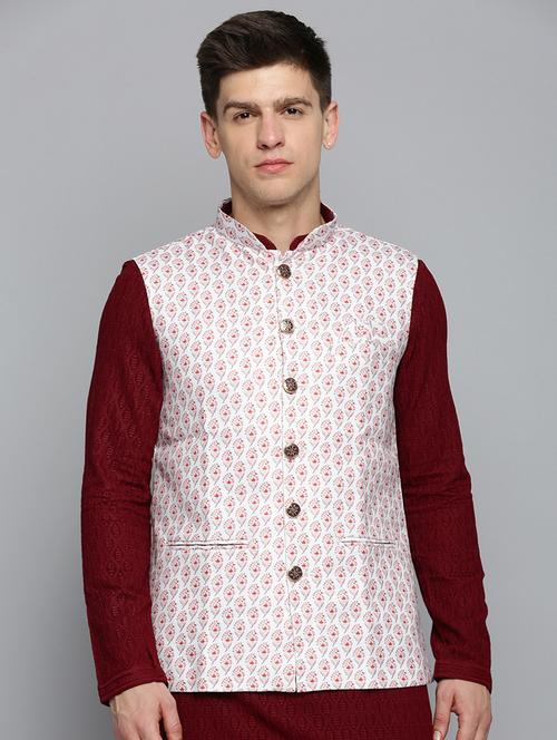 Mandarin Collar Printed Nehru Jacket - 19409453 - Very Small Image - 1