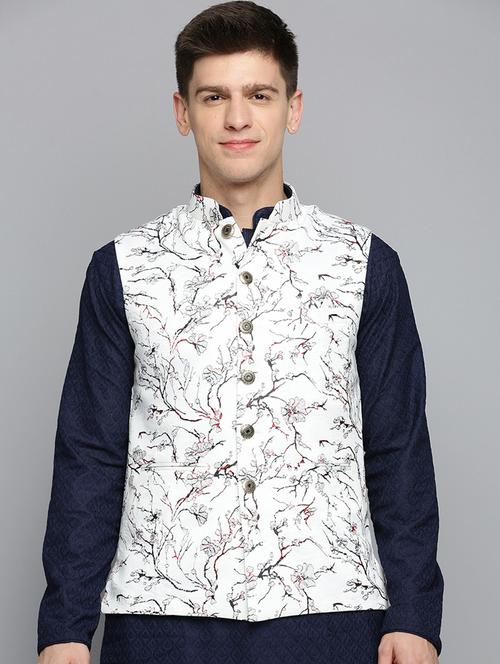 Mandarin Collar Printed Nehru Jacket - 19409455 - Very Small Image - 1