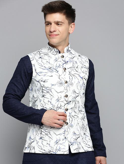 Mandarin Collar Printed Nehru Jacket - 19409456 - Very Small Image - 1
