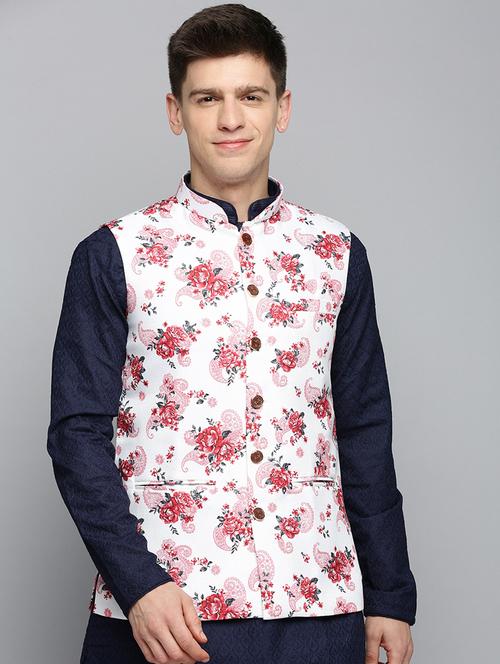 mandarin collar printed nehru jacket - 19409462 - Very Small Image - 1
