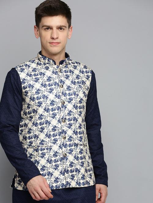 Mandarin Collar Printed Nehru Jacket - 19409463 - Very Small Image - 1