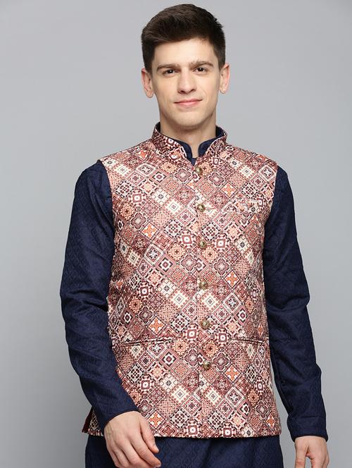 mandarin collar printed nehru jacket - 19409464 - Very Small Image - 1