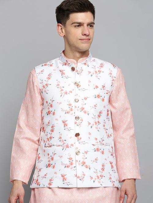 Mandarin Collar Printed Nehru Jacket - 19409469 - Very Small Image - 1