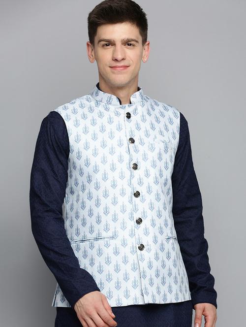 mandarin collar printed nehru jacket - 19409475 - Very Small Image - 1