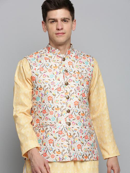 Mandarin Collar Printed Nehru Jacket - 19409476 - Very Small Image - 1